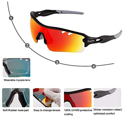 D&H Polarized Cycling Sports Sunglasses Bicycle Eyewear Exchangeable 5 Lens 