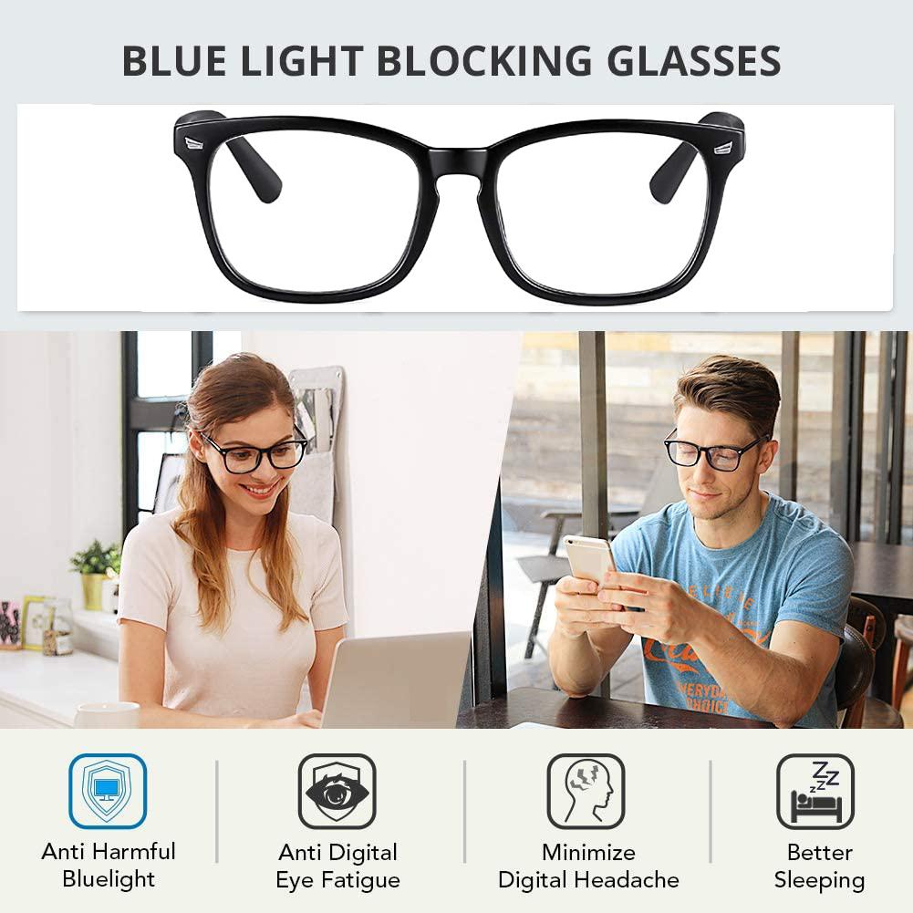 Blue Light Blocking Glasses Women Unisex Classic Black with Clip On Polarized Sunglasses for Computer Men Filter UV Headache Anti Eye Eyestrain Transparent Lens Gaming Glasses