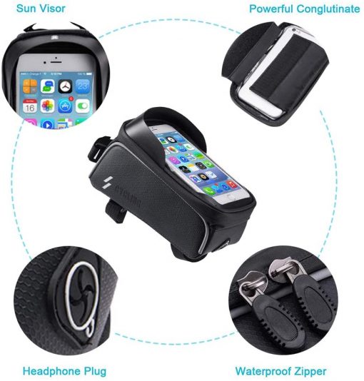 Bike Phone Front Frame Bag - Waterproof Top Tube Cycling Bags Bicycle Phone Bag with Touch Screen
